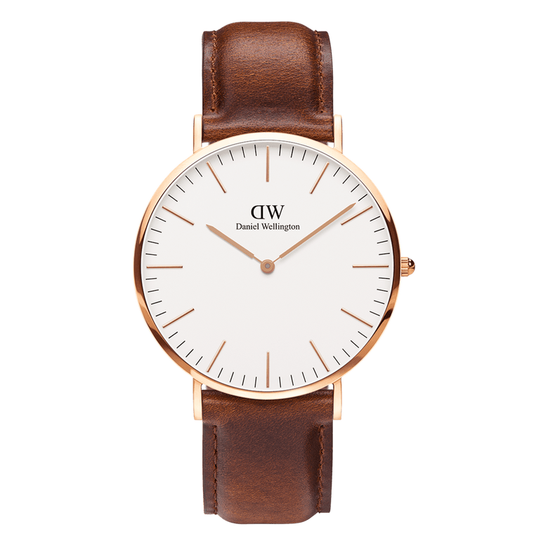 Classic St Mawes 玫瑰金x棕色皮革錶帶手錶