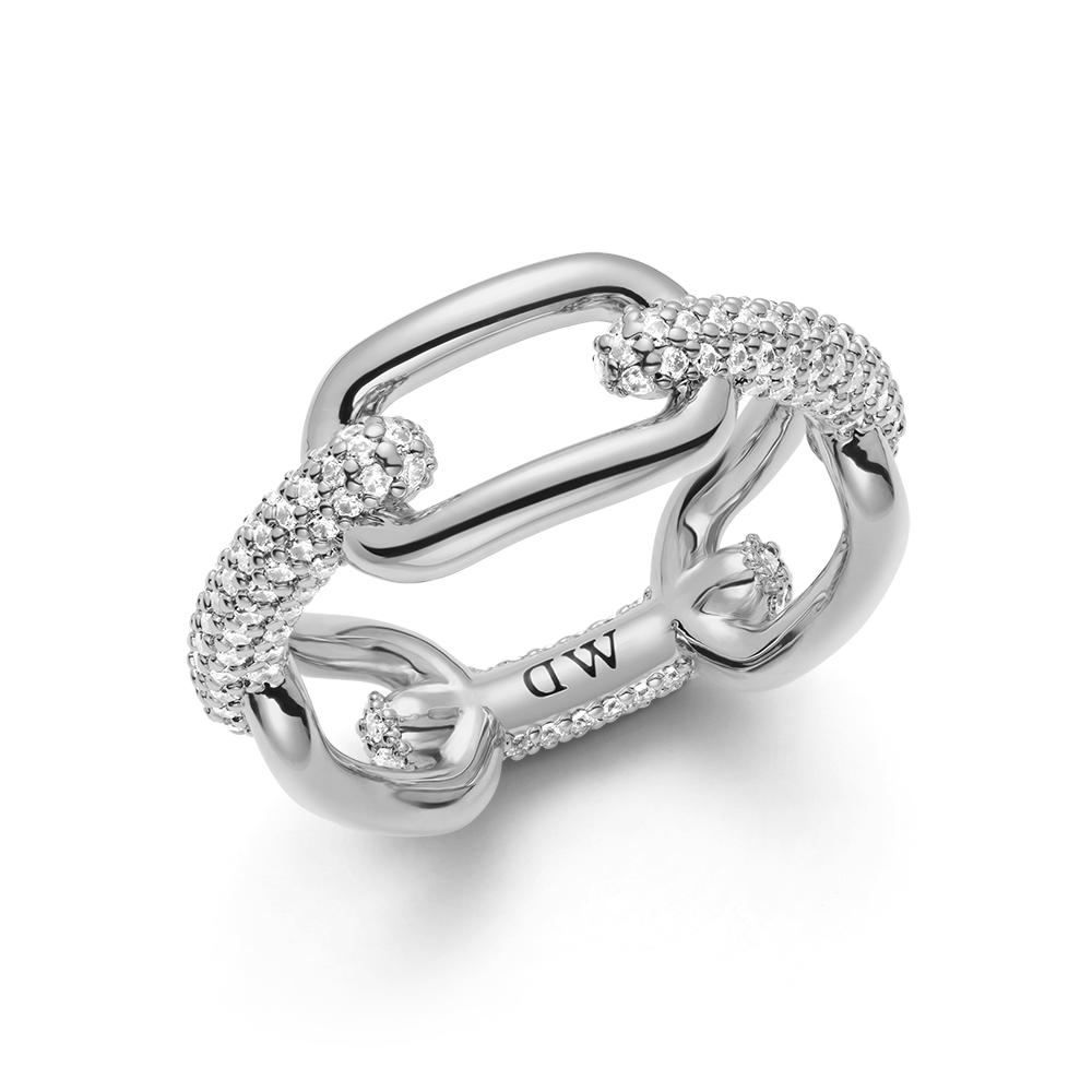 Crystal Link Ring Silver