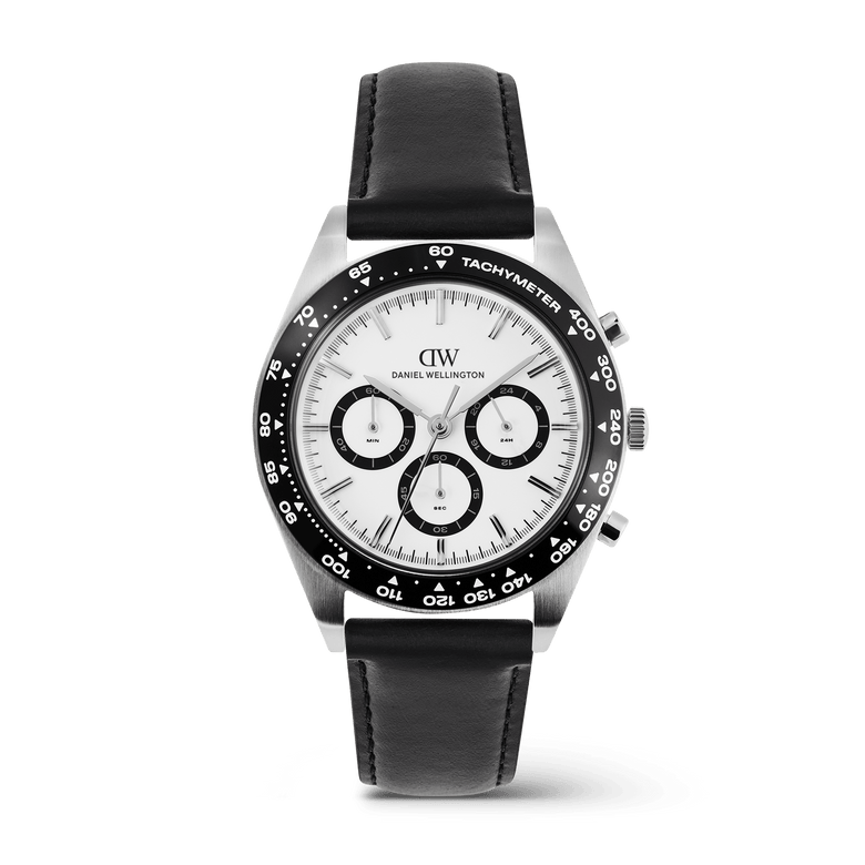 Iconic Tachymeter 白琺瑯錶盤真皮錶帶三眼計時手錶