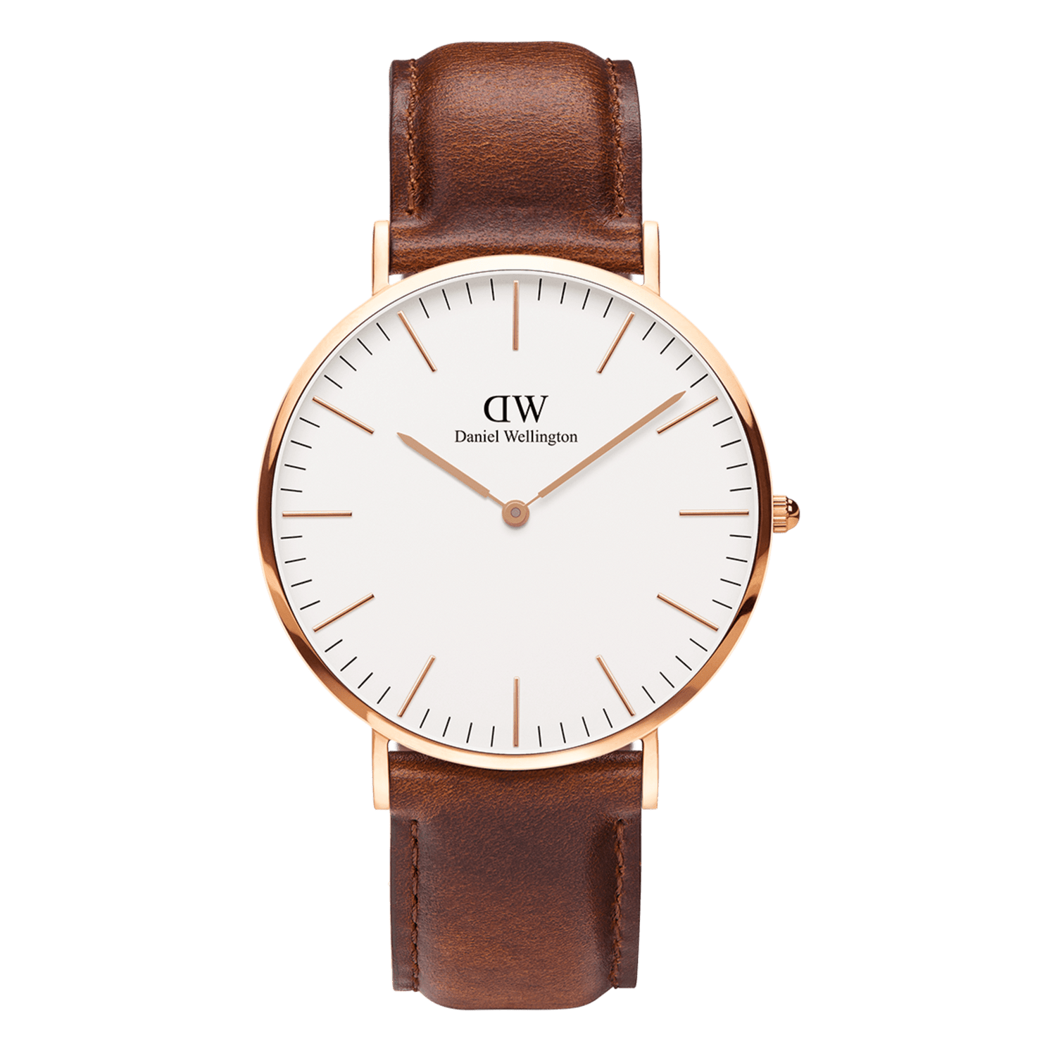 Classic St Mawes 玫瑰金x棕色皮革錶帶手錶