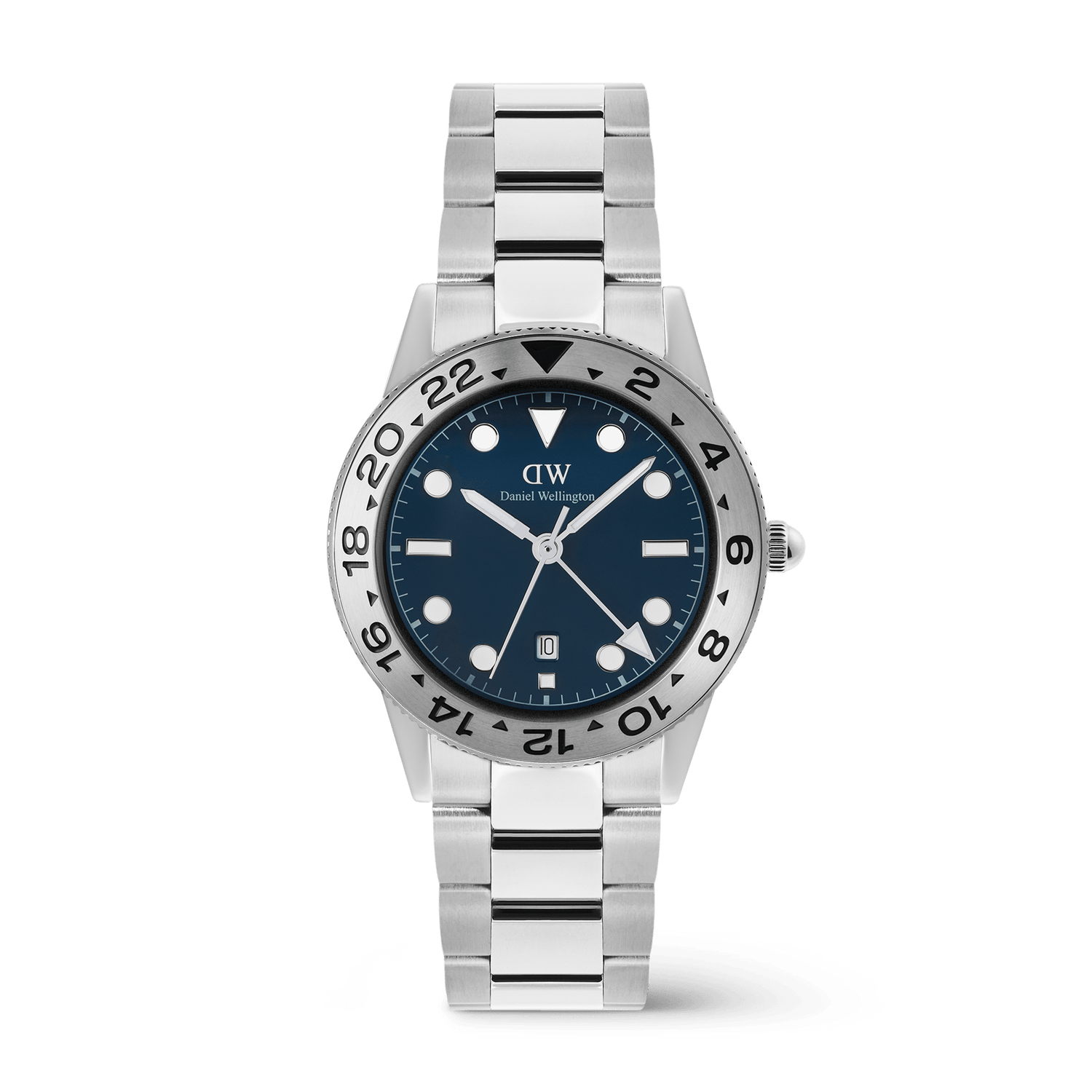 Iconic GMT 銀色拉絲不鏽鋼錶帶手錶