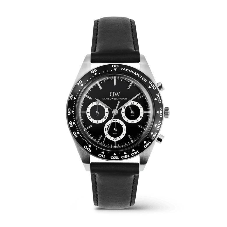 Iconic Tachymeter 黑琺瑯錶盤真皮錶帶三眼計時手錶