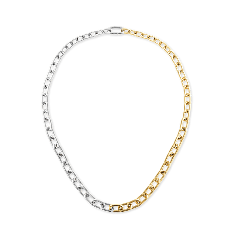 Contrast Link Necklace Two Tone Gold