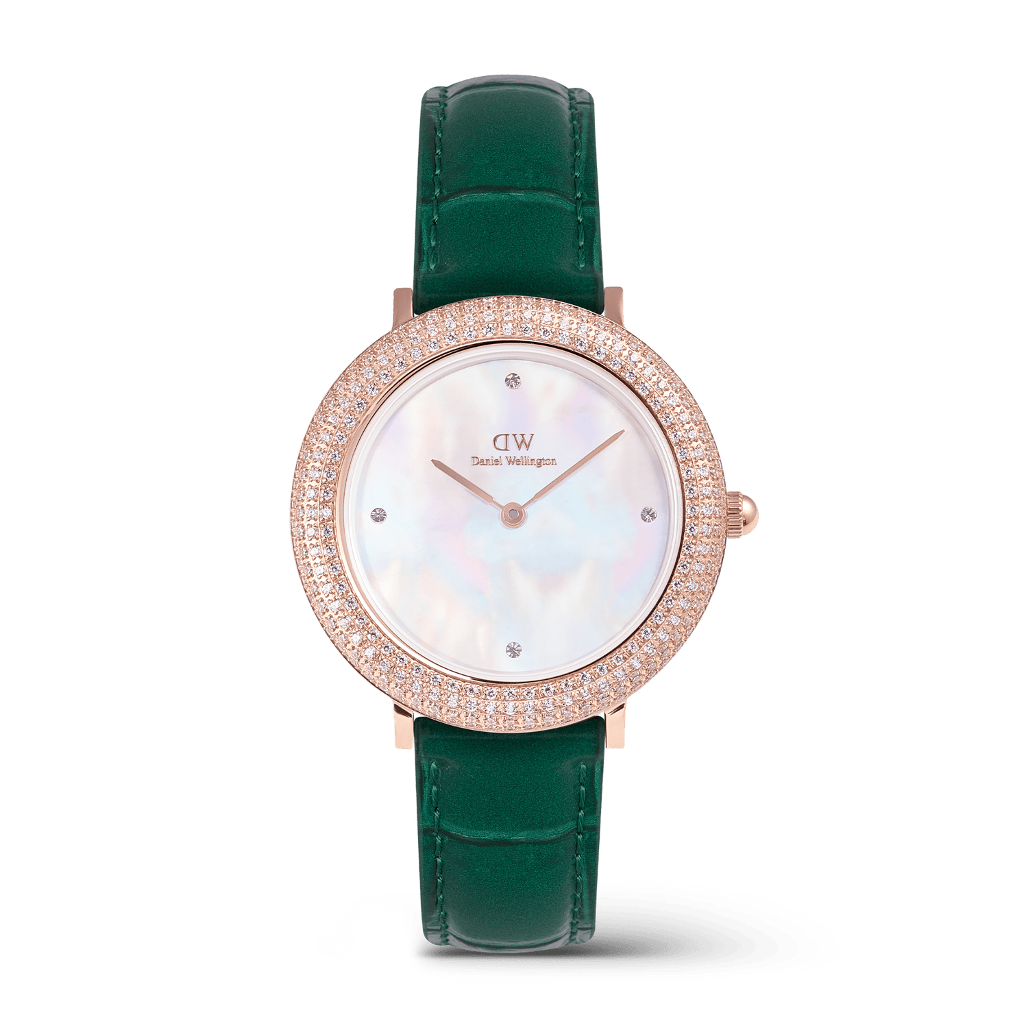 Crystalline Bezel 玫瑰金環鑽鱷魚壓紋手錶