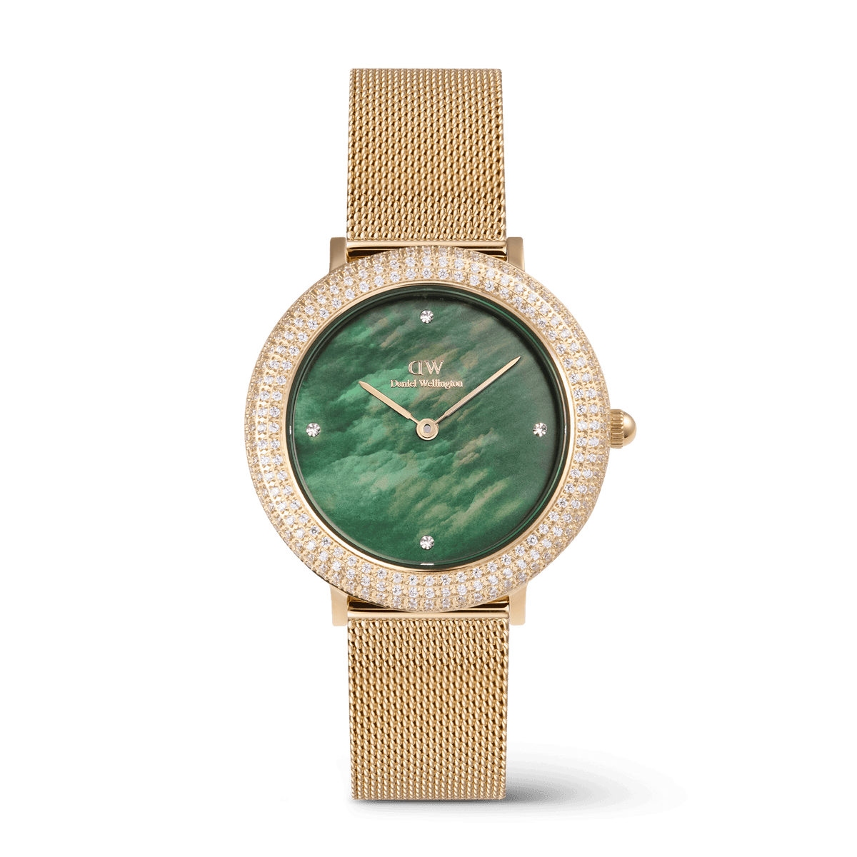 Crystalline Bezel 翠綠珍珠母貝金色米蘭帶手錶