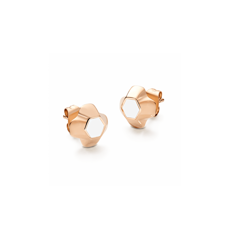 North Star 白色琺瑯小星星玫瑰金耳環